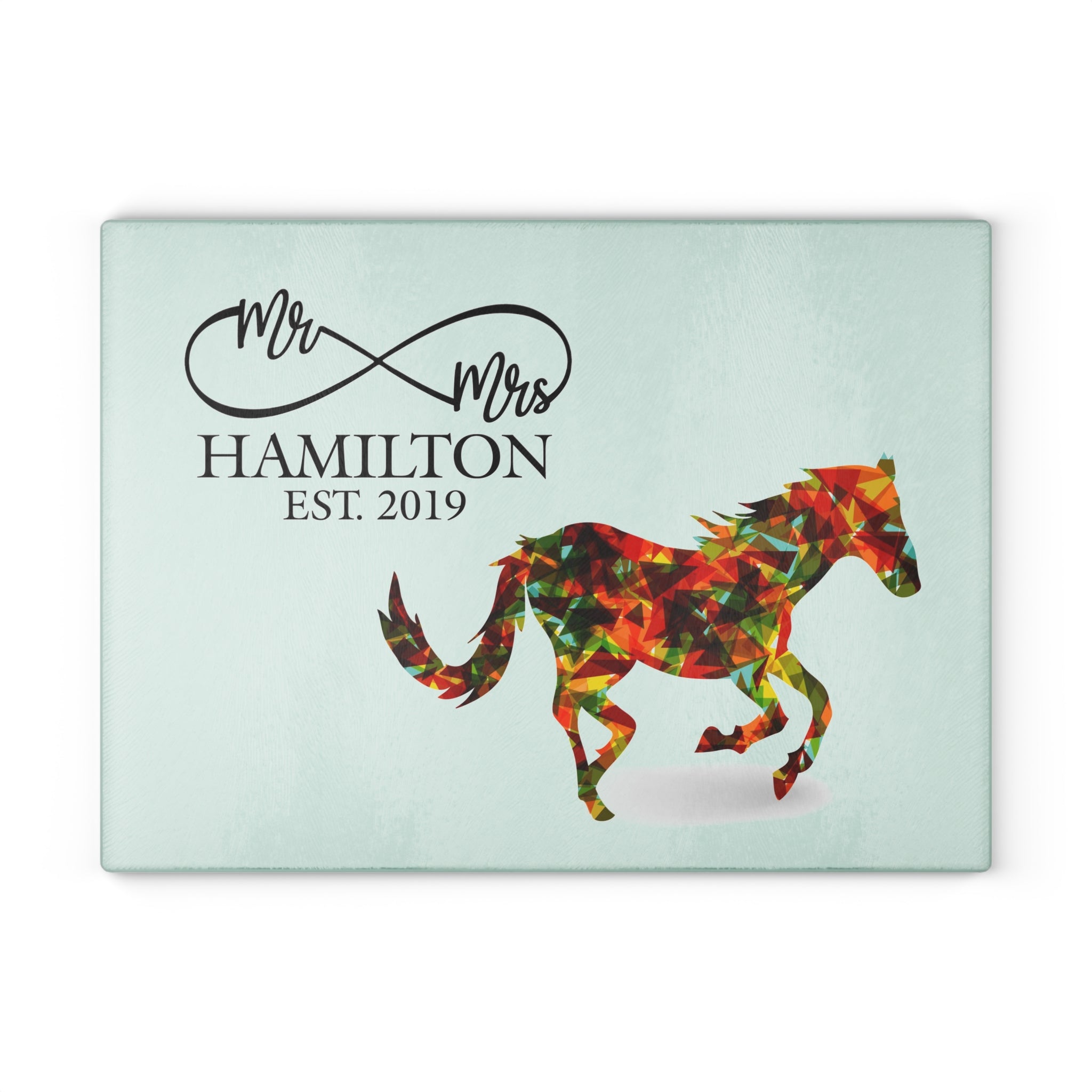 Personalized Wild Horse Glass Cutting Board – 20 Custom Designs, Tempered Glass, Housewarming, Wedding & Real Estate Gifts - Available in 2 Sizes: 8x11 & 11x15  - DESIGN 6