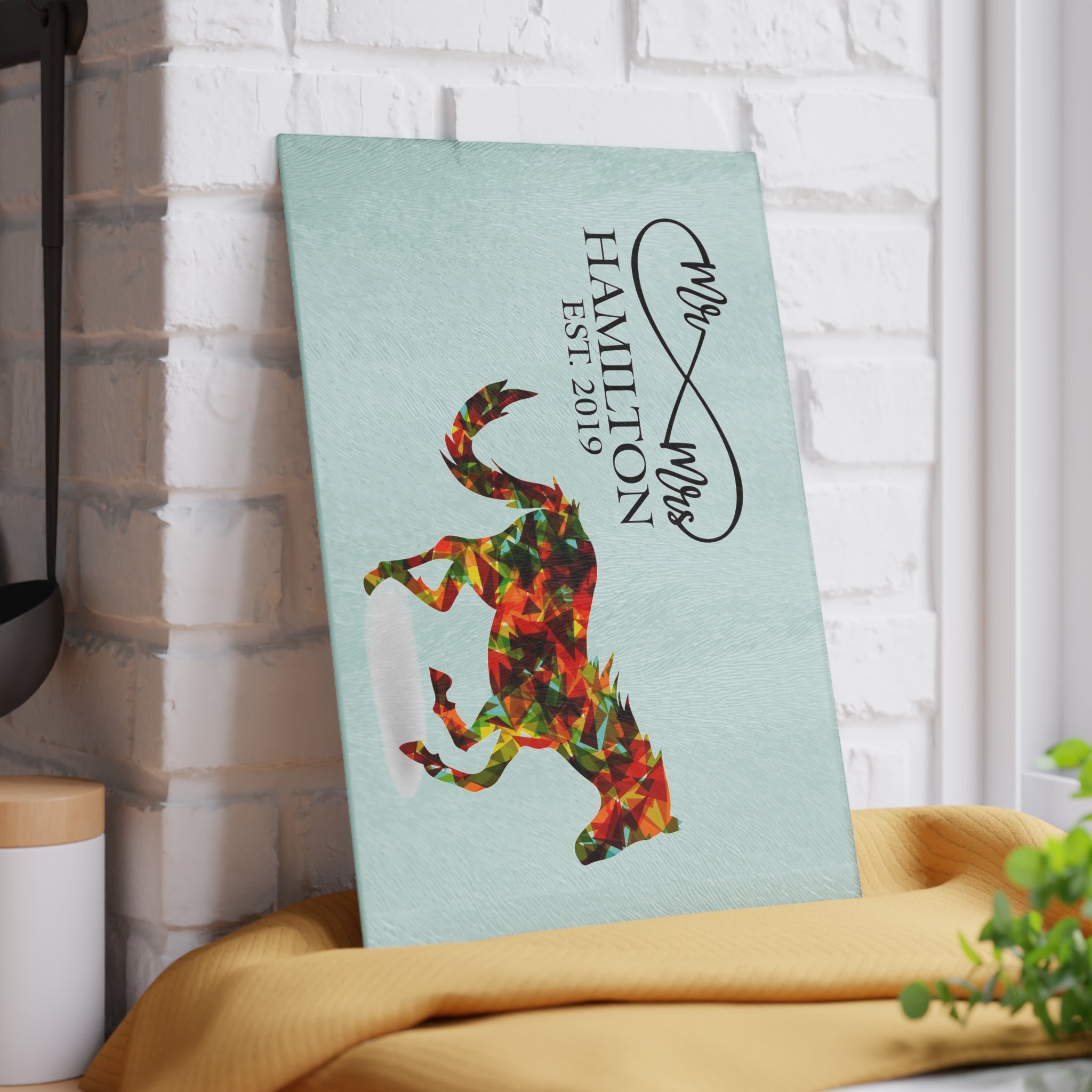 Personalized Wild Horse Glass Cutting Board – 20 Custom Designs, Tempered Glass, Housewarming, Wedding & Real Estate Gifts - Available in 2 Sizes: 8x11 & 11x15  - DESIGN 6