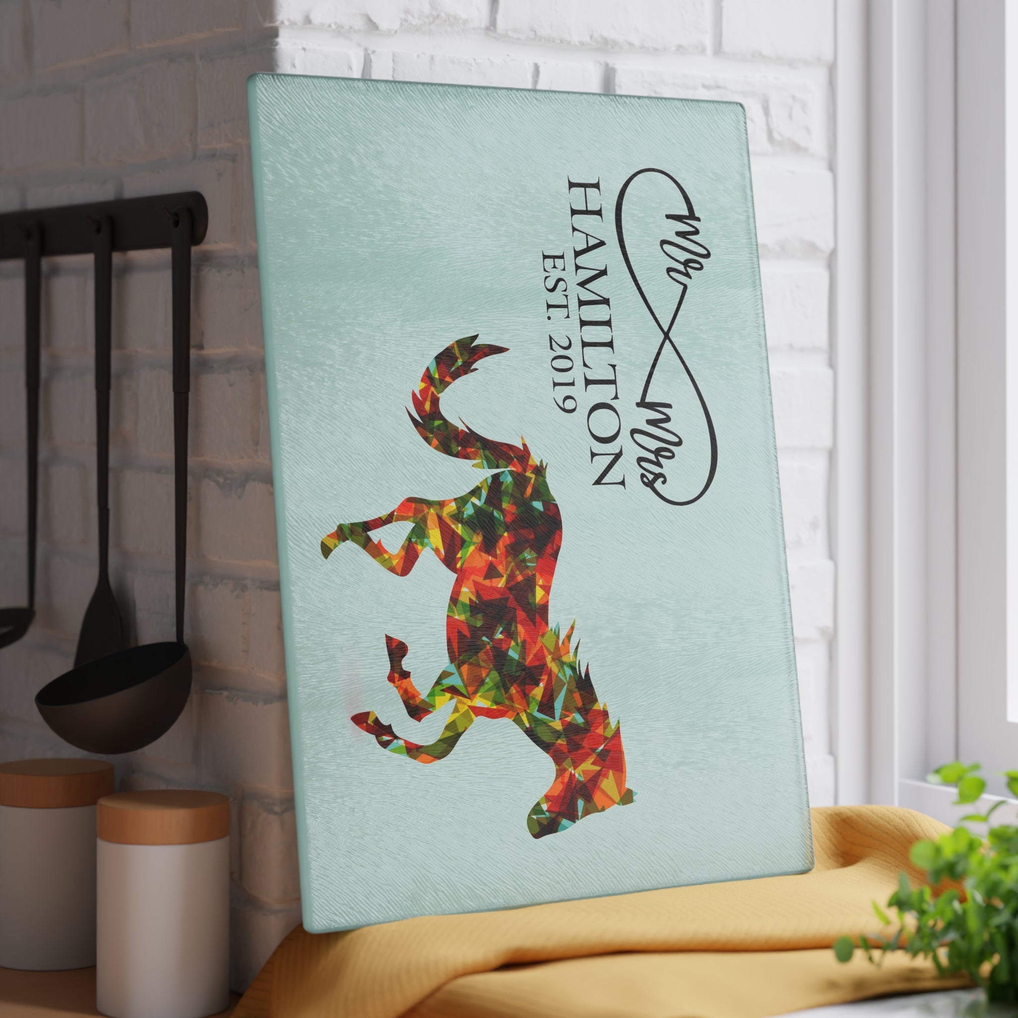 Personalized Wild Horse Glass Cutting Board – 20 Custom Designs, Tempered Glass, Housewarming, Wedding & Real Estate Gifts - Available in 2 Sizes: 8x11 & 11x15  - DESIGN 6