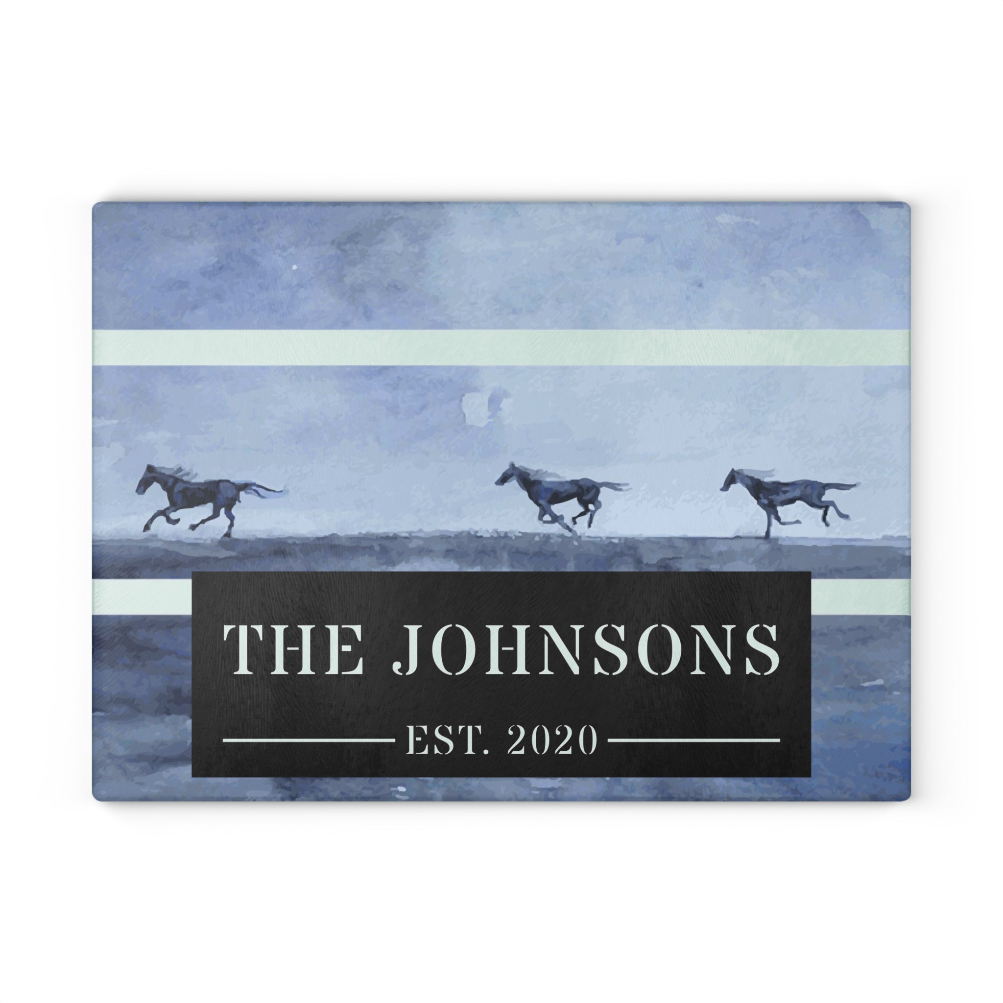 Personalized Wild Running Horses Glass Cutting Board – 20 Custom Designs, Tempered Glass, Housewarming, Wedding & Real Estate Gifts - Available in 2 Sizes: 8x11 & 11x15  - DESIGN 1