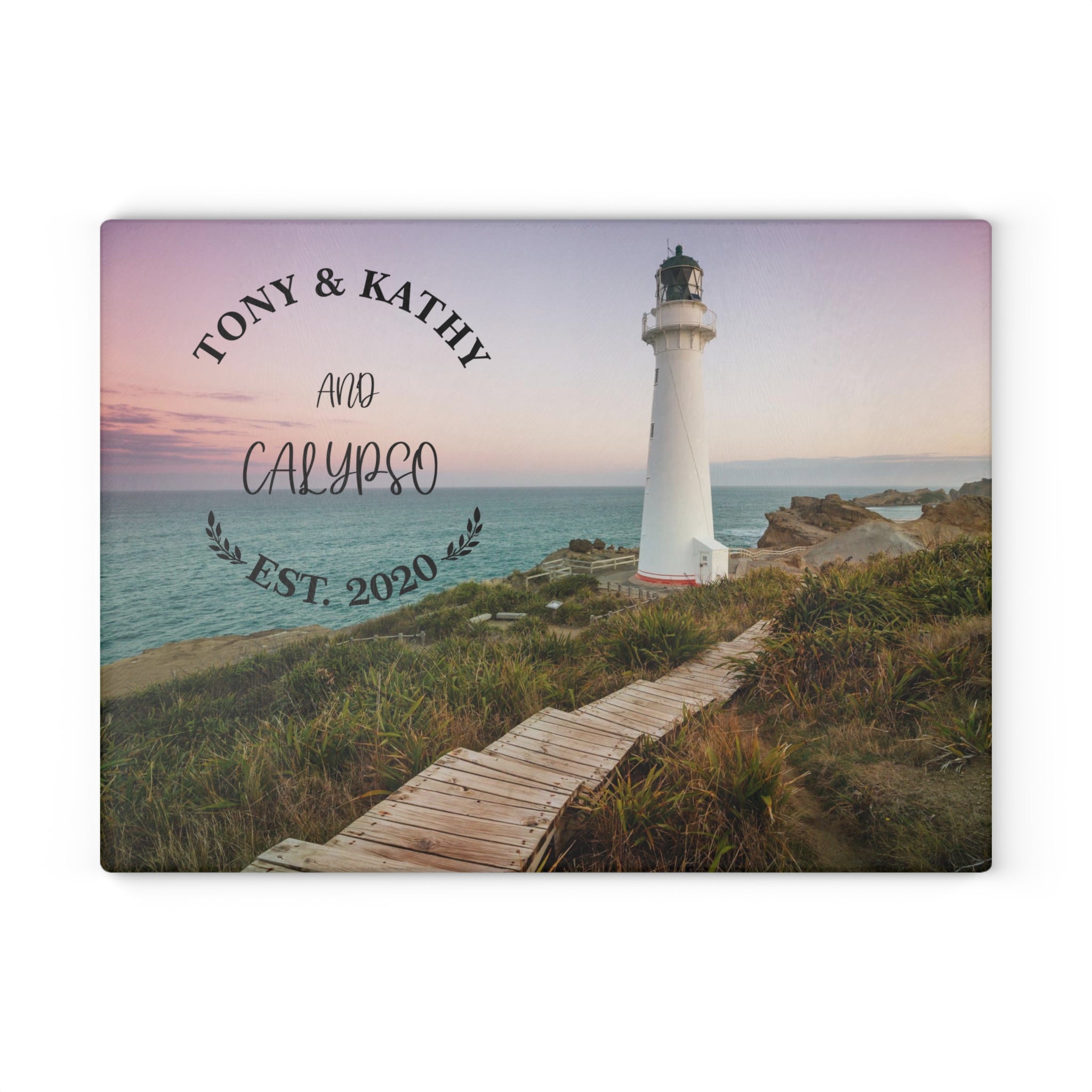 Personalized Lighthouse Glass Cutting Board – 20 Custom Designs | Tempered Glass, Housewarming, Wedding & Real Estate Gifts | Available in 2 Sizes: 8x11 & 11x15 - DESIGN 15