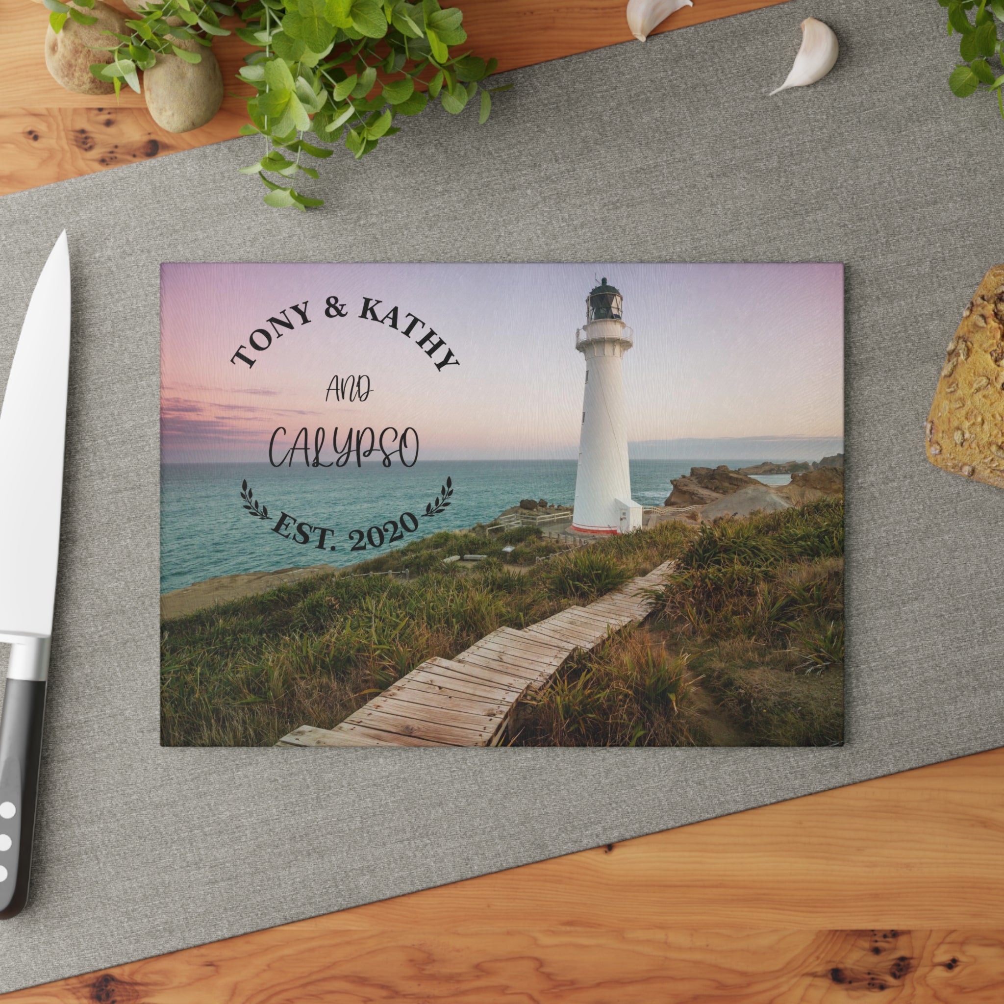 Personalized Lighthouse Glass Cutting Board – 20 Custom Designs | Tempered Glass, Housewarming, Wedding & Real Estate Gifts | Available in 2 Sizes: 8x11 & 11x15 - DESIGN 15