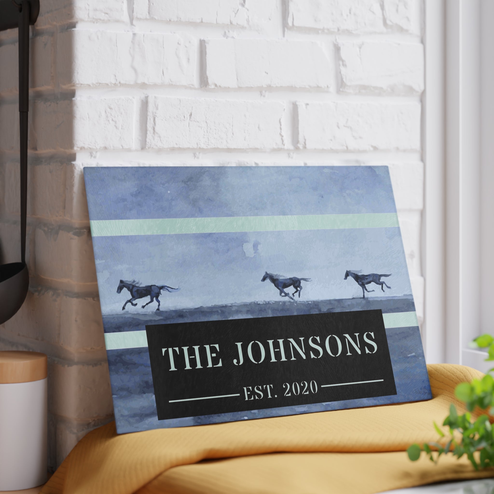 Personalized Wild Running Horses Glass Cutting Board – 20 Custom Designs, Tempered Glass, Housewarming, Wedding & Real Estate Gifts - Available in 2 Sizes: 8x11 & 11x15  - DESIGN 1