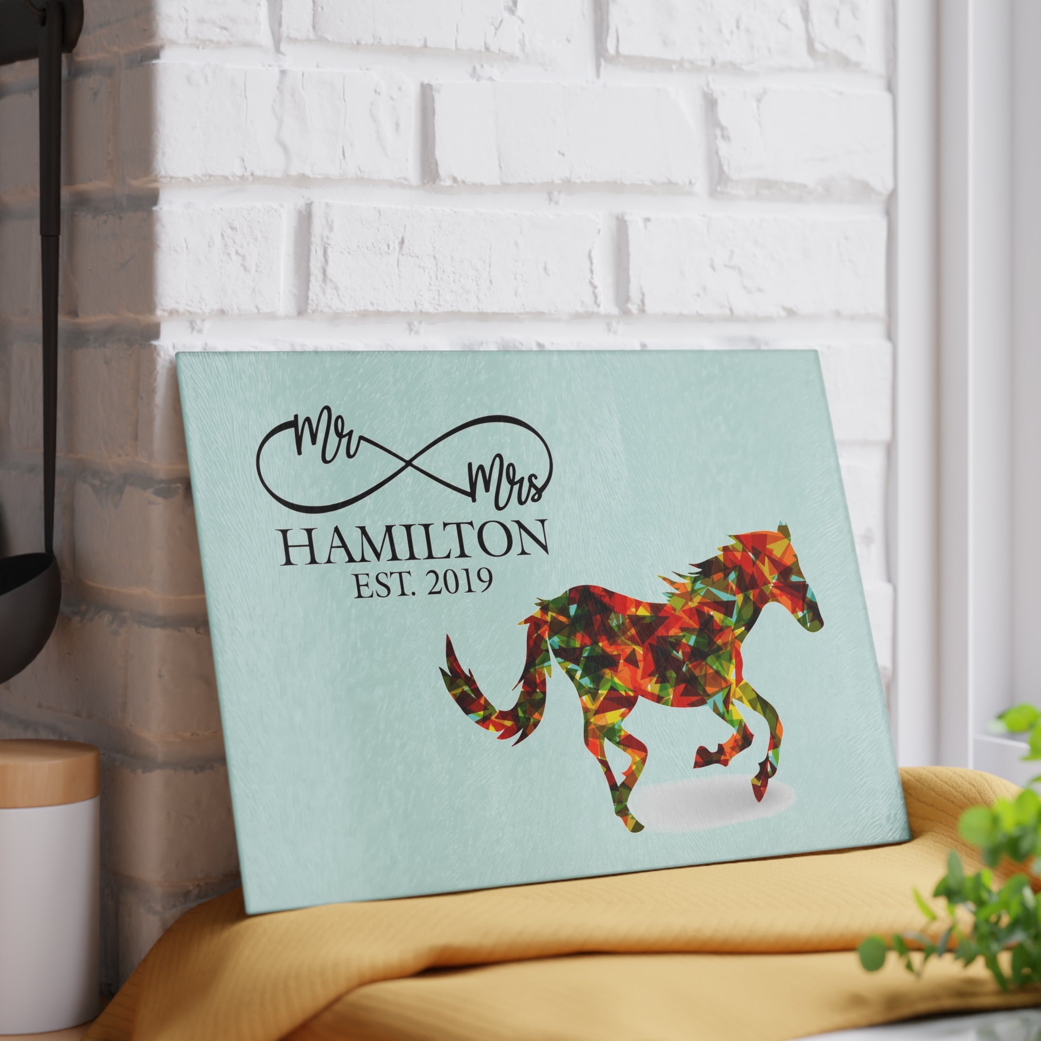 Personalized Wild Horse Glass Cutting Board – 20 Custom Designs, Tempered Glass, Housewarming, Wedding & Real Estate Gifts - Available in 2 Sizes: 8x11 & 11x15  - DESIGN 6