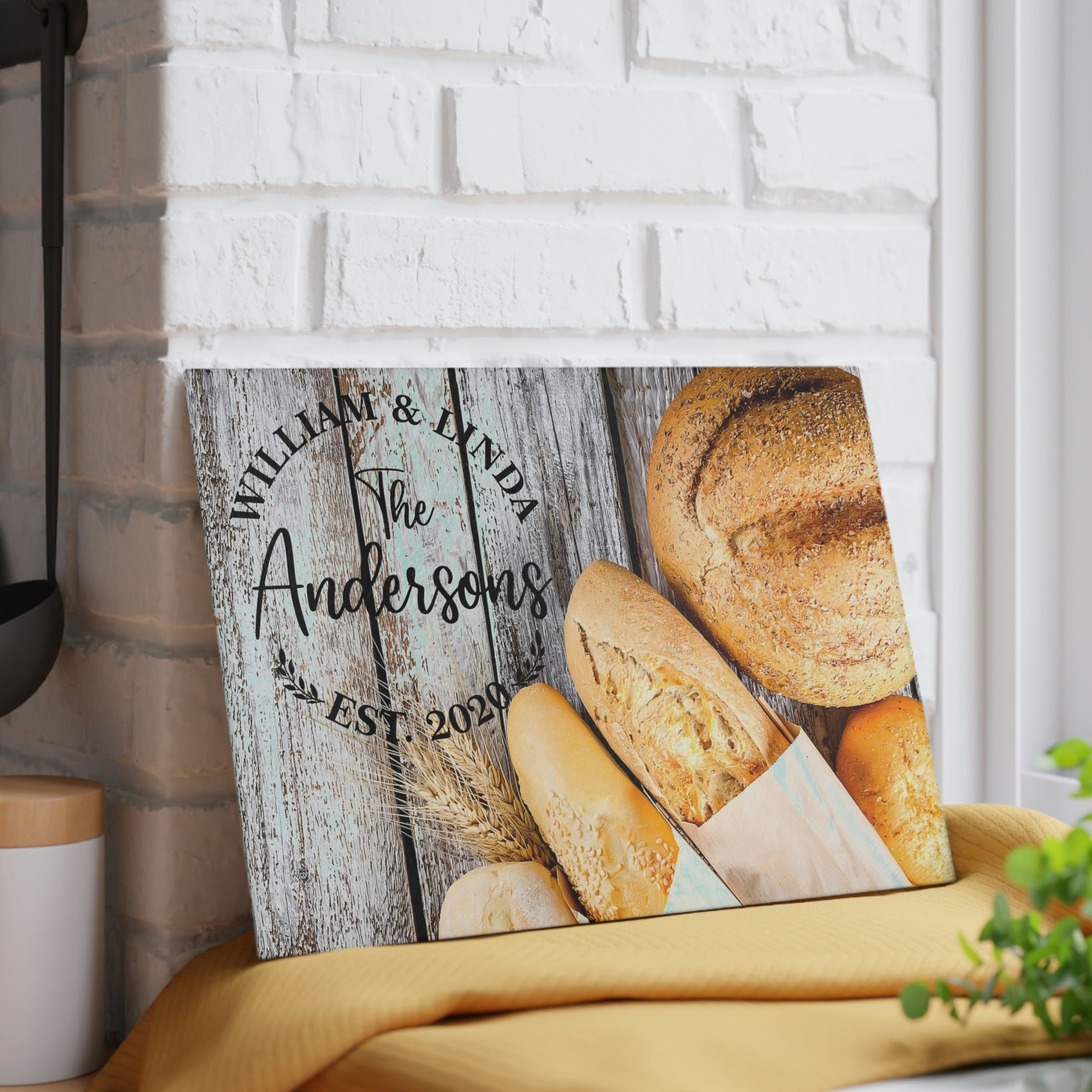 Personalized Bread Loaves Glass Cutting Board – 20 Custom Designs, Tempered Glass, Housewarming, Wedding & Real Estate Gifts - Available in 2 Sizes: 8x11 & 11x15  - DESIGN 17