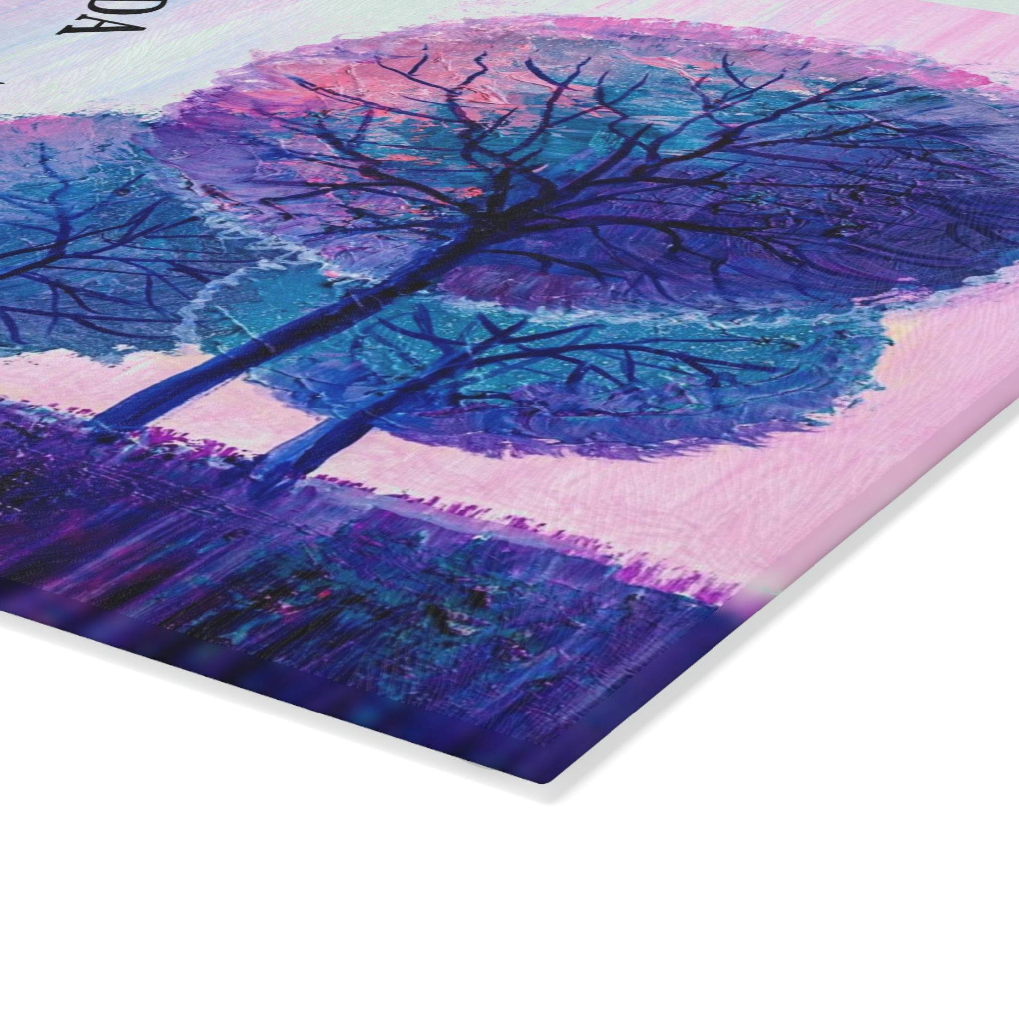 Personalized Purple Trees Glass Cutting Board – 20 Custom Designs, Tempered Glass, Housewarming, Wedding & Real Estate Gifts - Available in 2 Sizes: 8x11 & 11x15  - DESIGN 5