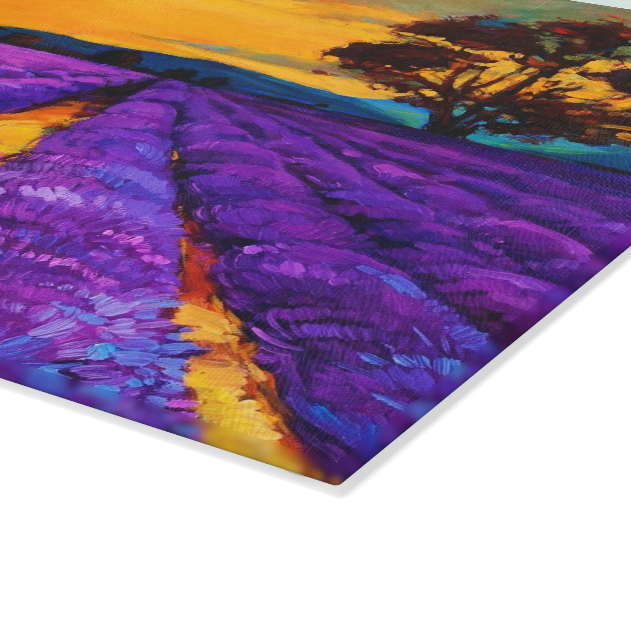 Personalized Lavender Fields Glass Cutting Board – 20 Custom Designs, Tempered Glass, Housewarming, Wedding & Real Estate Gifts - Available in 2 Sizes: 8x11 & 11x15  - DESIGN 2