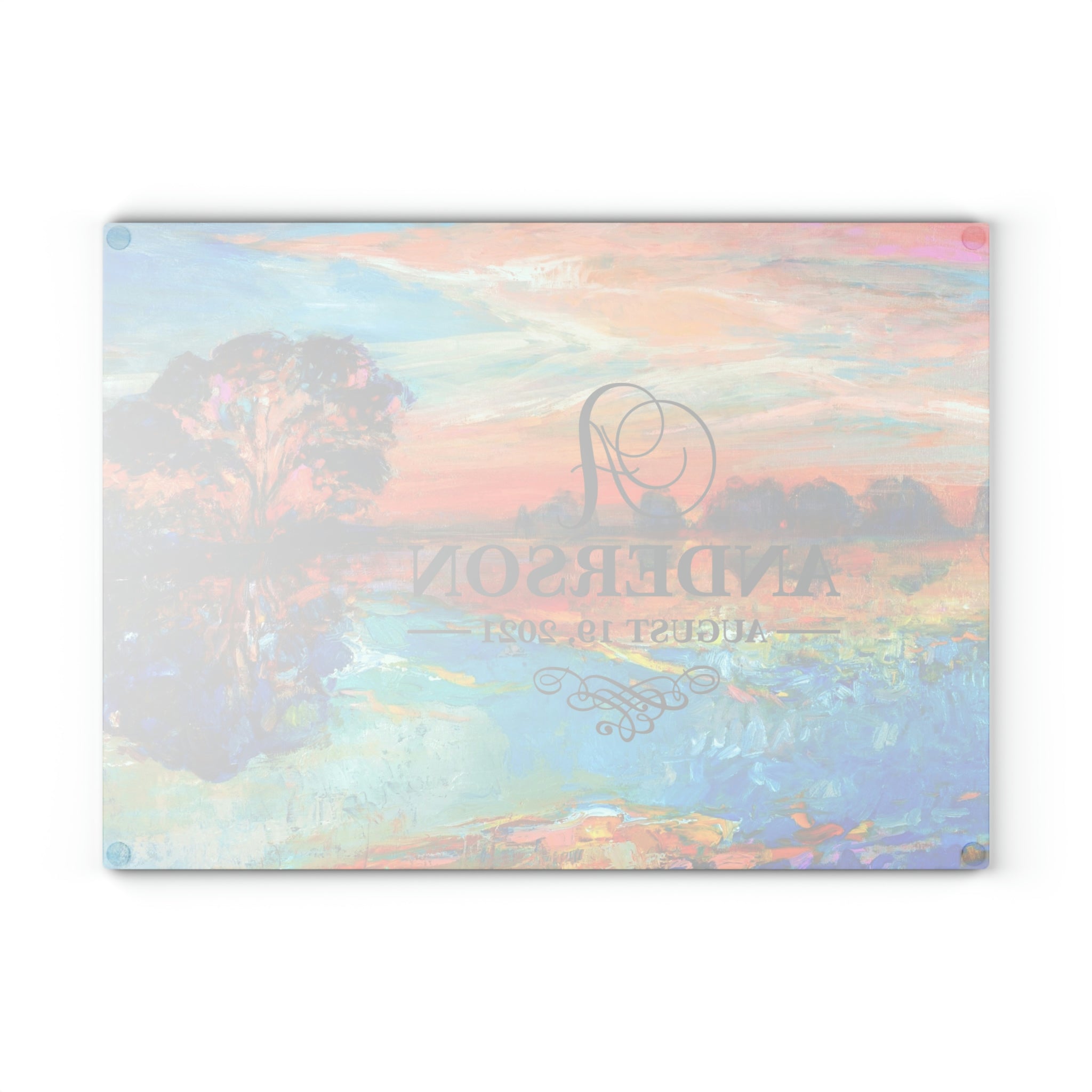 Personalized Lake Tree Sunrise Glass Cutting Board – 20 Custom Designs, Tempered Glass, Housewarming, Wedding & Real Estate Gifts - Available in 2 Sizes: 8x11 & 11x15 - DESIGN 3