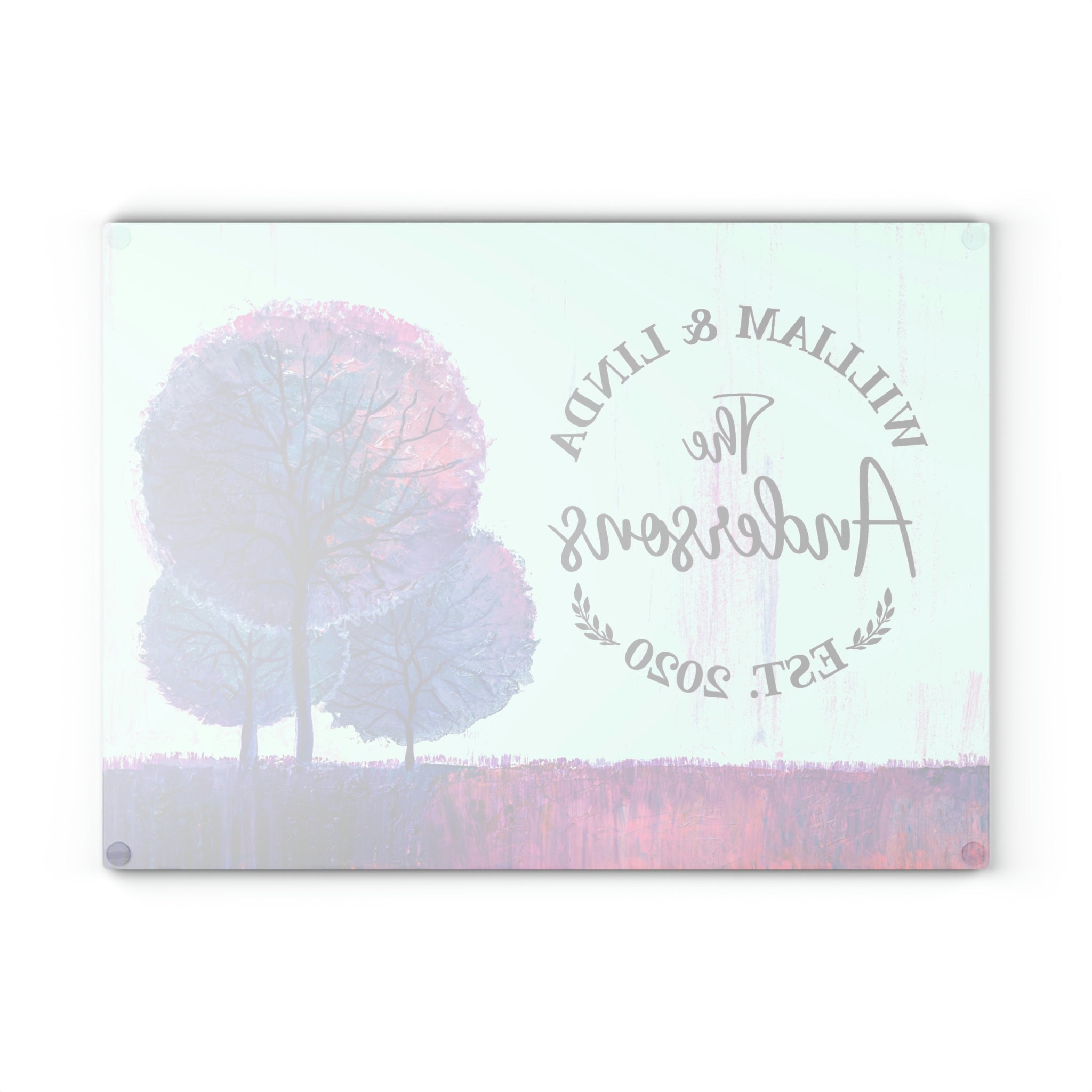 Personalized Purple Trees Glass Cutting Board – 20 Custom Designs, Tempered Glass, Housewarming, Wedding & Real Estate Gifts - Available in 2 Sizes: 8x11 & 11x15  - DESIGN 5