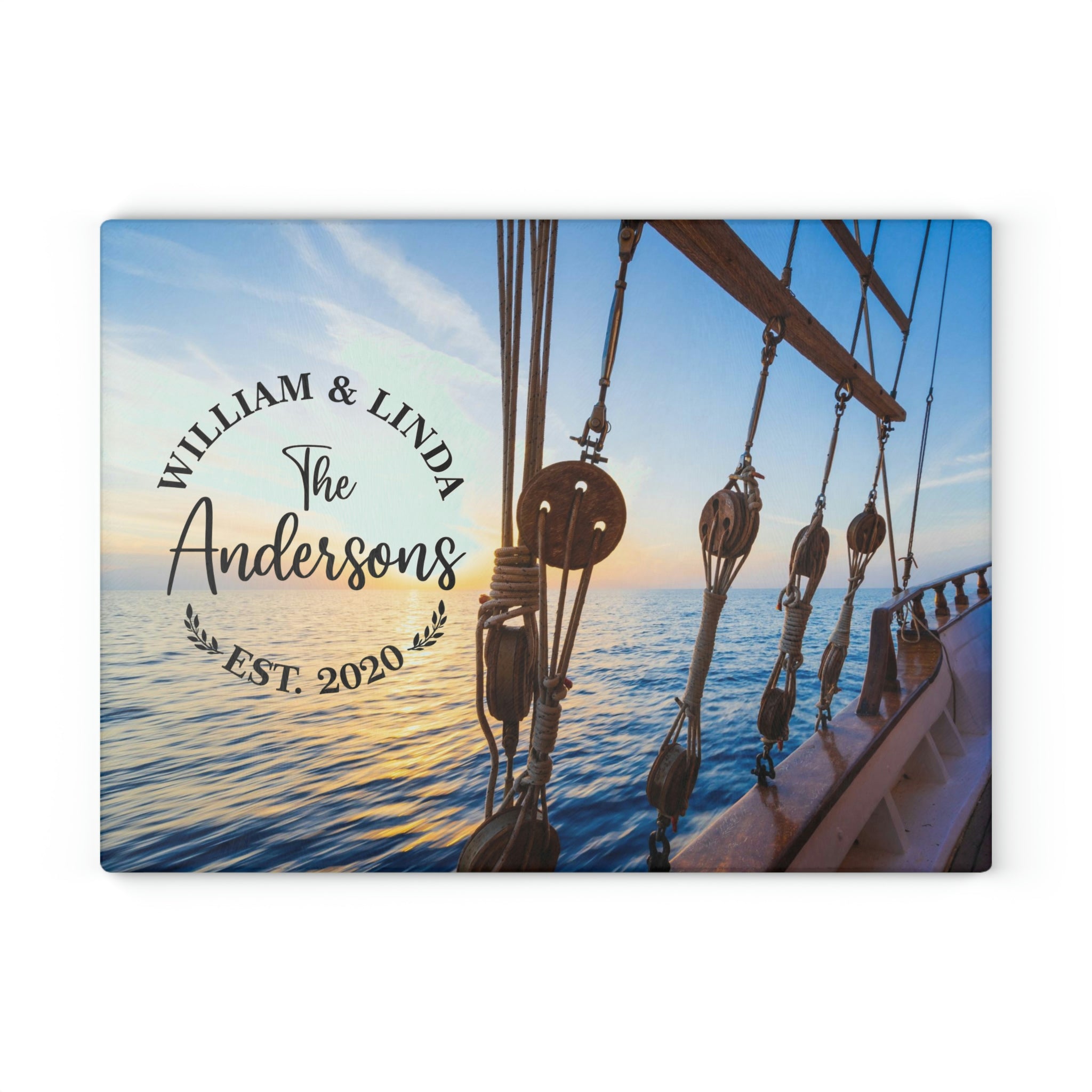 Personalized Ship Rope Tackle Glass Cutting Board – 20 Custom Designs, Tempered Glass, Housewarming, Wedding & Real Estate Gifts - Available in 2 Sizes: 8x11 & 11x15 - DESIGN 13