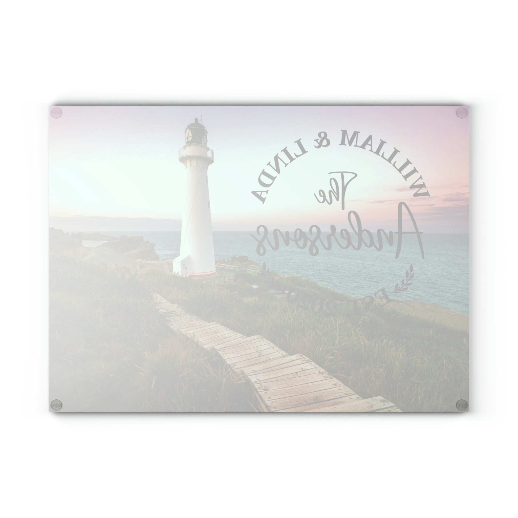 Personalized Lighthouse Boardwalk Glass Cutting Board – 20 Custom Designs, Tempered Glass, Housewarming, Wedding & Real Estate Gifts - Available in 2 Sizes: 8x11 & 11x15  - DESIGN 15