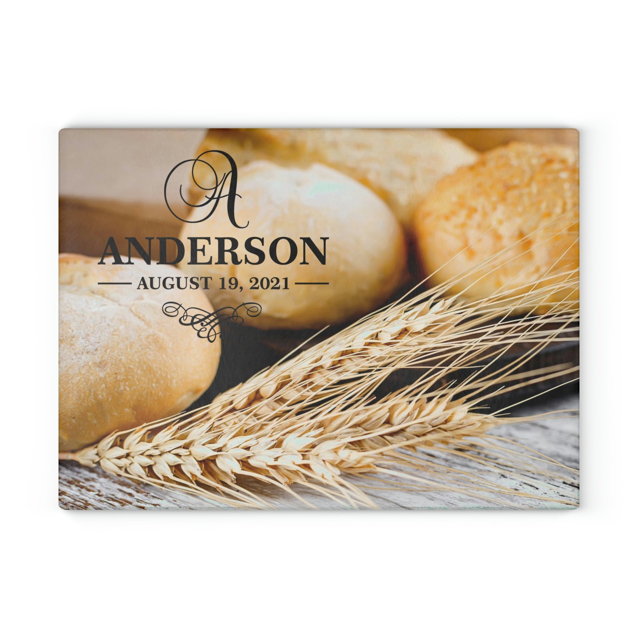 Personalized Bread Wheat Glass Cutting Board – 20 Custom Designs, Tempered Glass, Housewarming, Wedding & Real Estate Gifts - Available in 2 Sizes: 8x11 & 11x15 - DESIGN 16