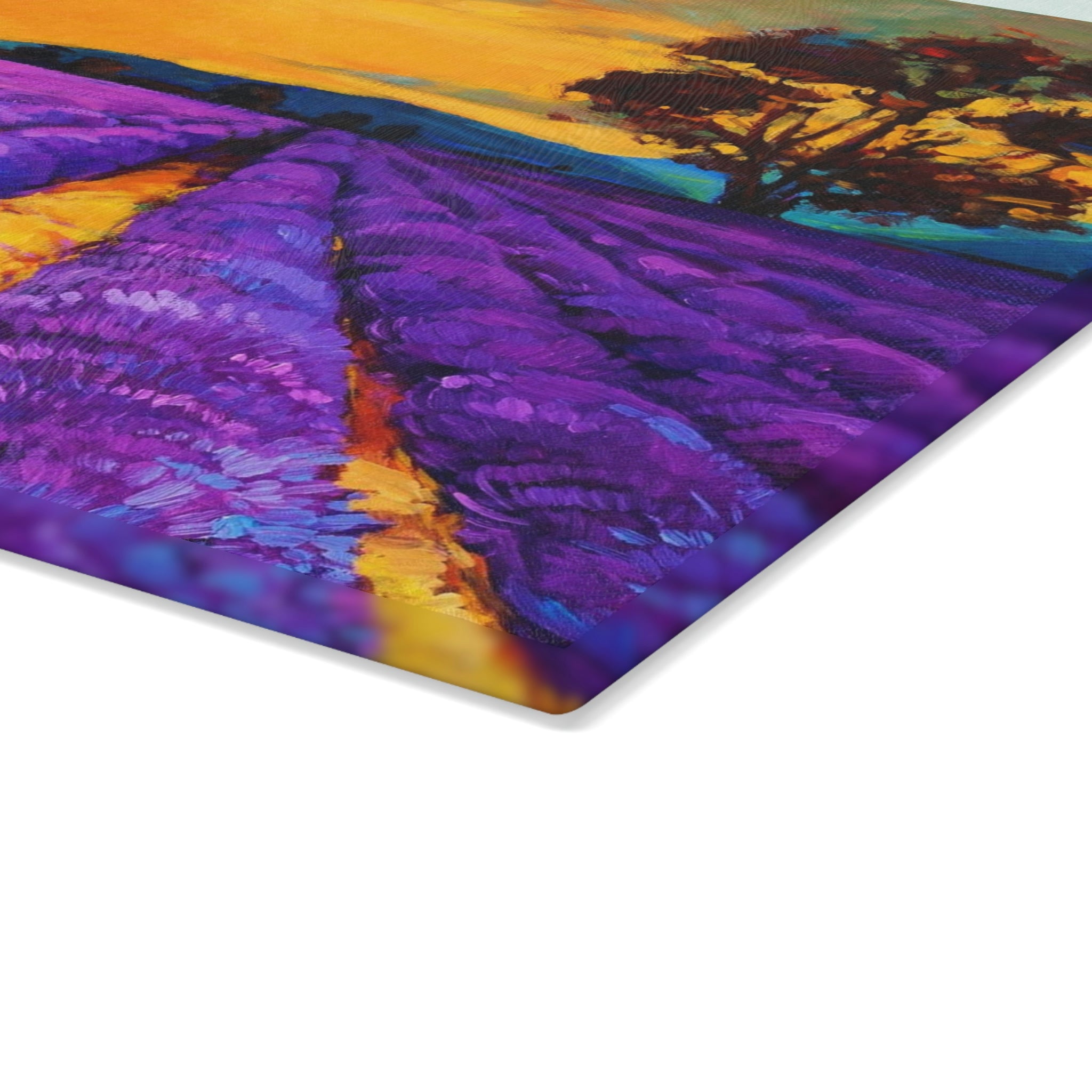 Personalized Lavender Fields Glass Cutting Board – 20 Custom Designs, Tempered Glass, Housewarming, Wedding & Real Estate Gifts - Available in 2 Sizes: 8x11 & 11x15  - DESIGN 2