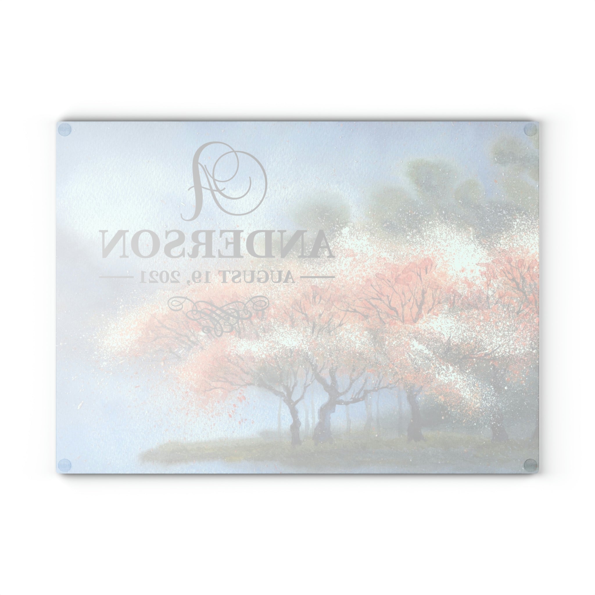 Personalized Cherry Blossom Trees Glass Cutting Board – 20 Custom Designs, Tempered Glass, Housewarming, Wedding & Real Estate Gifts - Available in 2 Sizes: 8x11 & 11x15  - DESIGN 4