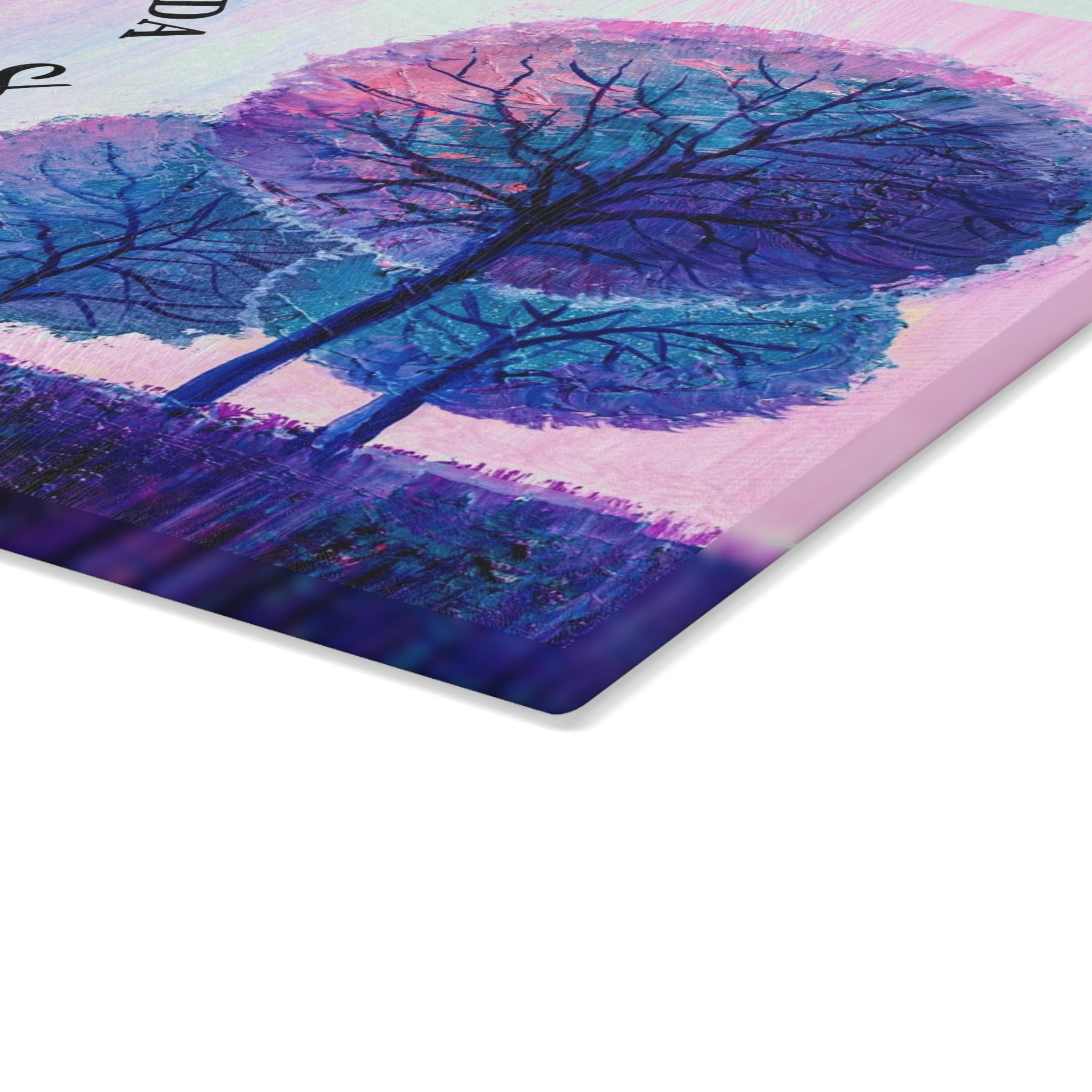 Personalized Purple Trees Glass Cutting Board – 20 Custom Designs, Tempered Glass, Housewarming, Wedding & Real Estate Gifts - Available in 2 Sizes: 8x11 & 11x15  - DESIGN 5