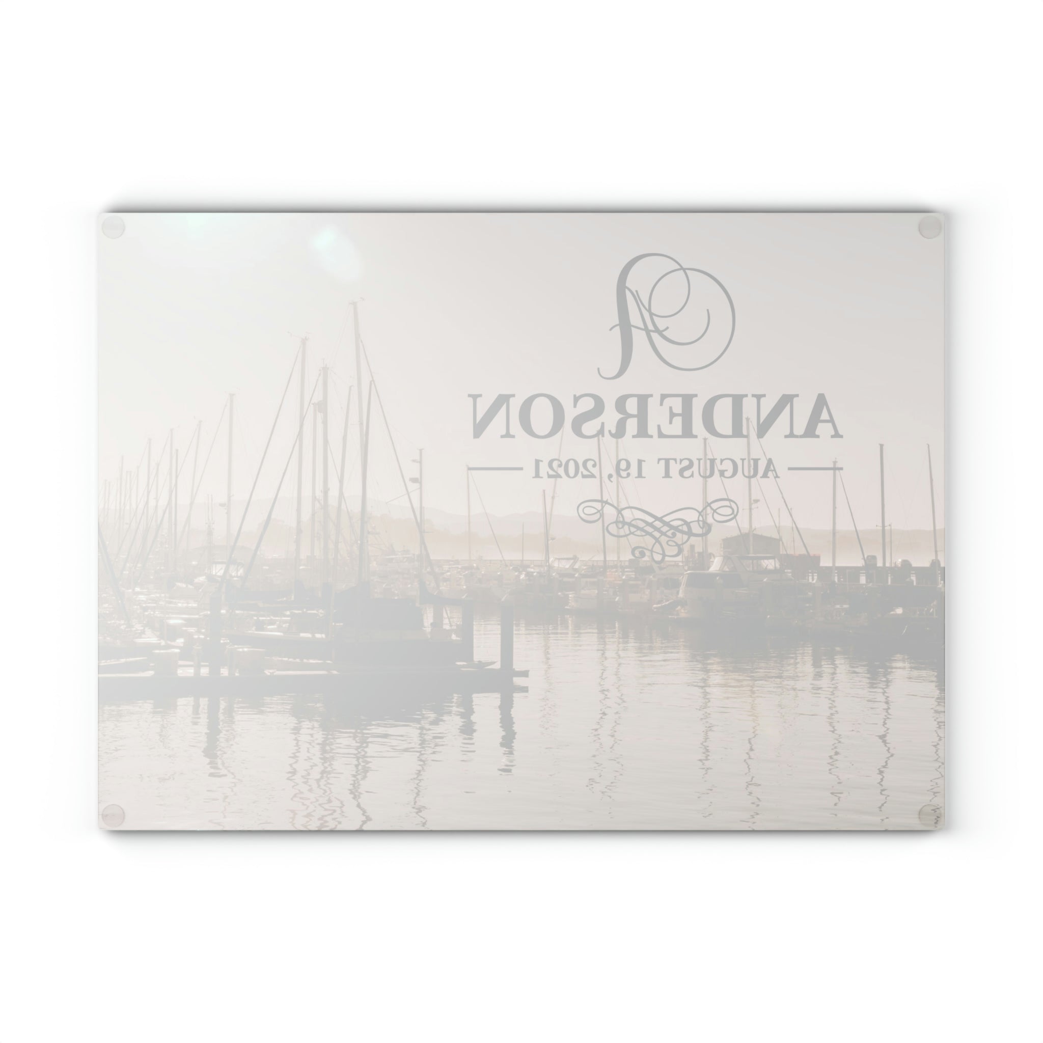 Personalized Sailboat Marina Glass Cutting Board – 20 Custom Designs, Tempered Glass, Housewarming, Wedding & Real Estate Gifts - Available in 2 Sizes: 8x11 & 11x15 - DESIGN 14