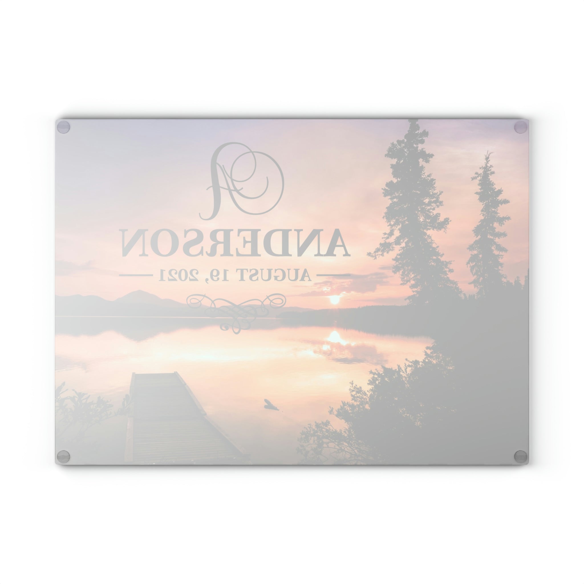 Personalized Lake Sunset Glass Cutting Board – 20 Custom Designs, Tempered Glass, Housewarming, Wedding & Real Estate Gifts - Available in 2 Sizes: 8x11 & 11x15  - DESIGN 10